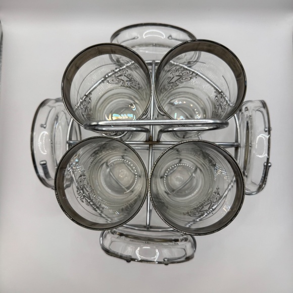 Vintage Kimiko Highball Tumblers and Glass Coaster set in Chrome Carrier. EUC - Picture 3 of 14